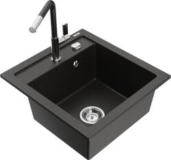 Mexen Vito chiuvetă de granit cu 1 compartiment cu baterie de bucătărie Flora, negru/auriu metalic - 6503-75-670401-07 (6503-75-670401-07)