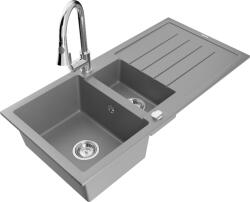 Mexen Andres chiuvetă de bucătărie din granit cu 1, 5 compartimente, cu scurgător și robinet Elia, gri - 6515-71-670101-00 (6515-71-670101-00)