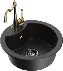 Mexen Diego chiuvetă de granit cu 1 cuvă și baterie de bucătărie Carla, negru/auriu metalizat - 6512-75-670700-50-B (6512-75-670700-50-B)