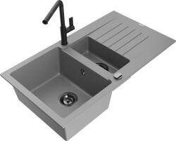 Mexen Matias chiuvetă de granit cu 1, 5 compartimente, cu scurgător și baterie de bucătărie Flora, gri - 6502-71-670401-70-B (6502-71-670401-70-B)