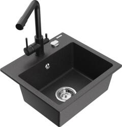 Mexen Milo chiuvetă de granit cu 1 compartiment și baterie de bucătărie Duero, negru stropit - 6505-76-671600-70 (6505-76-671600-70)