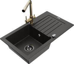 Mexen Pablo chiuvetă din granit cu 1 compartiment, cu scurgător și baterie de bucătărie Duero, negru/auriu metalic - 6510-75-671 (6510-75-671600-50-B)
