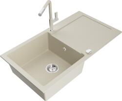 Mexen Leo Chiuvetă de granit cu 1 compartiment cu scurgător și baterie de bucătărie Flora, bej - 6501-69-670401-09 (6501-69-670401-09)