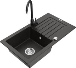 Mexen Pablo chiuvetă de granit cu 1 compartiment cu scurgător și baterie de bucătărie Telma, negru/auriu (6510-75-670200-70)