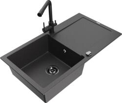 Mexen Leo chiuvetă de granit cu o cuvă, cu scurgător și baterie de bucătărie Duero, neagră cu pete - 6501-76-671600-70-B (6501-76-671600-70-B)
