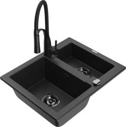 Mexen Carlos chiuvetă din granit cu 1, 5 compartimente cu baterie de bucătărie Aster, negru/metal argintiu (6518-73-73450-70-B)