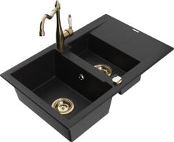 Mexen Gaspar chiuvetă din granit cu 1, 5 cuve, cu picurător și baterie de bucătărie Carla, negru - 6507-77-670700-50 (6507-77-670700-50)