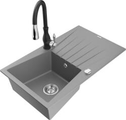 Mexen Cesar chiuvetă granitică cu o cuvă și scurgător și baterie de bucătărie Savita, gri - 6514-71-672601-70 (6514-71-672601-70)