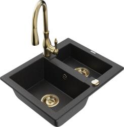 Mexen Carlos chiuvetă de granit cu 1, 5 cuve cu baterie de bucătărie Savita, negru/argintiu metalizat - 6518-73-672601-50 (6518-73-672601-50)