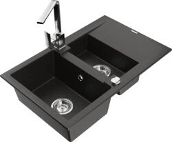 Mexen Gaspar chiuvetă din granit cu 1, 5 cuve, cu scurgător și baterie de bucătărie Rita, negru/auriu - 6507-75-670300-00 (6507-75-670300-00)