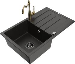 Mexen Bruno chiuvetă granit 1-bazin cu scurgător și baterie bucătărie Carla, negru/auriu metalizat - 6513-75-670700-50-B (6513-75-670700-50-B)