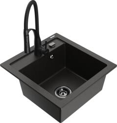 Mexen Vito chiuvetă de granit cu 1 compartiment și baterie de bucătărie Aster, negru/auriu metalizat - 6503-75-73450-70-B (6503-75-73450-70-B)