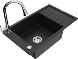 Mexen Elias chiuvetă de granit cu 1 compartiment, cu scurgător și baterie de bucătărie Elia, neagră - 6511-77-670101-00 (6511-77-670101-00)