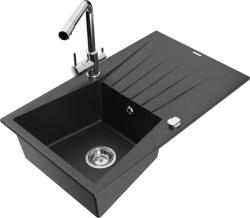 Mexen Cesar chiuvetă de granit cu 1 compartiment, cu picurător și baterie de bucătărie Duero, negru/auriu metalic (6514-75-671600-00)