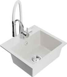 Mexen Milo chiuvetă de bucătărie de granit cu 1 compartiment și baterie de bucătărie Aster, alb - 6505-20-73450-02 (6505-20-73450-02)