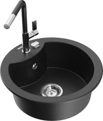 Mexen Diego chiuvetă granit 1-cameră cu baterie de bucătărie Flora, negru/argintiu metalizat - 6512-73-670401-07 (6512-73-670401-07)