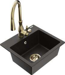 Mexen Milo chiuvetă granitică 1-cameră cu baterie de bucătărie Savita, negru/auriu metalic - 6505-75-672601-50 (6505-75-672601-50)
