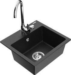 Mexen Milo chiuvetă de granit cu 1 compartiment cu baterie de bucătărie Telma, negru/argintiu - 6505-73-670200-00 (6505-73-670200-00)