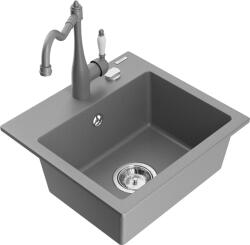 Mexen Milo chiuvetă granitică cu 1 compartiment și baterie de bucătărie Carla, gri - 6505-71-670700-71 (6505-71-670700-71)