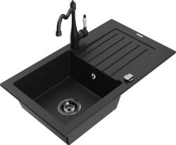 Mexen Pablo chiuvetă de granit cu 1 compartiment, cu scurgător și baterie de bucătărie Carla, negru - 6510-77-670700-70-B (6510-77-670700-70-B)