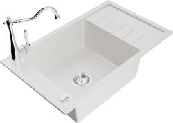 Mexen Elias chiuvetă de granit cu 1 compartiment cu scurgător și baterie de bucătărie Carla, albă - 6511-20-670700-00 (6511-20-670700-00)