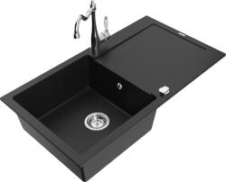 Mexen Leo chiuvetă de bucătărie din granit cu 1 compartiment cu scurgător și baterie de bucătărie Carla, negru (6501-77-670700-00)