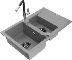 Mexen Gaspar chiuvetă de granit cu 1, 5 compartimente, cu scurgător și baterie de bucătărie Flora, gri - 6507-71-670401-07-B (6507-71-670401-07-B)