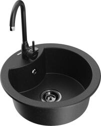 Mexen Diego chiuvetă de granit cu 1 compartiment cu baterie de bucătărie Telma, negru/argintiu - 6512-73-670200-70-B (6512-73-670200-70-B)