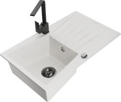 Mexen Cesar chiuvetă de granit cu 1 compartiment cu scurgător și robinet de bucătărie Rita, alb - 6514-20-670300-70 (6514-20-670300-70)