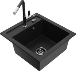 Mexen Vito chiuvetă de bucătărie din granit cu 1 compartiment și baterie Flora, negru - 6503-77-670401-07-B (6503-77-670401-07-B)