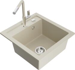 Mexen Vito chiuvetă de granit cu 1 compartiment cu baterie de bucătărie Flora, bej - 6503-69-670401-09 (6503-69-670401-09)