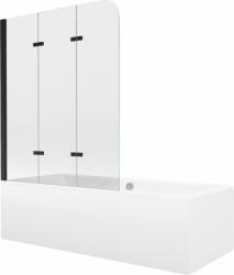 Mexen Cube cadă dreptunghiulară 180 x 80 cm cu panouri si paravan cu 3 aripi 120 cm, transparent, Neagră - 550518080X9012037000 (550518080X9012037000)