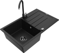 Mexen Bruno chiuvetă de granit cu 1 cuvă cu picurător și baterie de bucătărie Telma, neagră - 6513-77-670200-70-B (6513-77-670200-70-B)