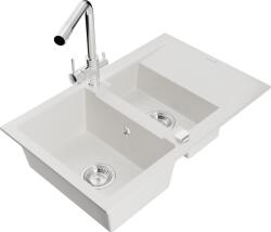 Mexen Gaspar chiuvetă din granit cu 1, 5 compartimente și baterie de bucătărie Duero, albă - 6507-20-671600-00 (6507-20-671600-00)