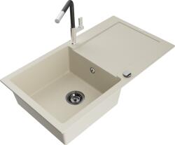 Mexen Leo chiuvetă de bucătărie din granit cu 1 cuvă, scurgător și baterie Flora, bej - 6501-69-670401-07-B (6501-69-670401-07-B)