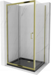 Mexen Apia cabina de duș glisantă 140 x 90 cm, transparentă, aurie + cadă Flat, neagră - 840-140-090-50-00-4070G (840-140-090-50-00-4070G)