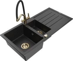 Mexen Andres chiuvetă din granit cu 1, 5 compartimente și scurgător și baterie de bucătărie Duo, negru/argintiu - 6515-73-671701- (6515-73-671701-57-G)
