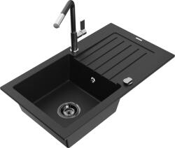 Mexen Pablo chiuvetă de granit cu 1 compartiment cu scurgător și baterie de bucătărie Flora, negru - 6510-77-670401-07-B (6510-77-670401-07-B)