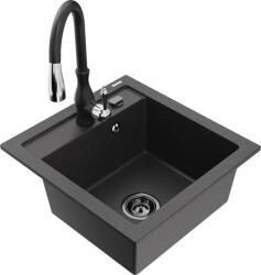 Mexen Vito chiuvetă de granit cu 1 compartiment cu baterie de bucătărie Savita, negru cu pete - 6503-76-672601-70-B (6503-76-672601-70-B)