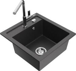 Mexen Vito chiuvetă de granit cu 1 compartiment și baterie de bucătărie Flora, neagră cu puncte - 6503-76-670401-00 (6503-76-670401-00)