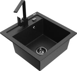 Mexen Vito chiuvetă de granit cu 1 cuvă cu baterie de bucătărie Rita, negru/argintiu metalic - 6503-73-670300-70-B (6503-73-670300-70-B)
