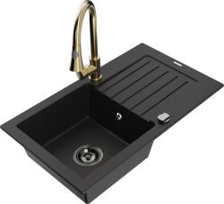 Mexen Pablo chiuvetă de granit cu 1 cuvă cu scurgător și baterie de bucătărie Elia, negru - 6510-77-670101-50-B (6510-77-670101-50-B)