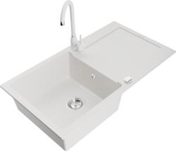 Mexen Leo chiuvetă de granit cu 1 cuvă, cu scurgător și baterie de bucătărie Telma, albă - 6501-20-670200-20 (6501-20-670200-20)