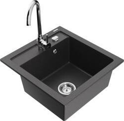Mexen Vito chiuvetă de granit cu 1 compartiment și baterie de bucătărie Telma, negru cu pete - 6503-76-670200-00 (6503-76-670200-00)