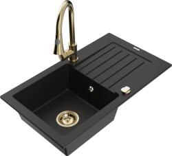 Mexen Pablo chiuvetă de granit cu 1 compartiment cu scurgător și baterie de bucătărie Elia, negru - 6510-77-670101-50 (6510-77-670101-50)