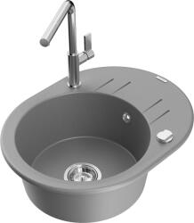 Mexen Kevin chiuvetă de granit cu 1 cuvă, cu scurgător și baterie de bucătărie Flora, gri - 6517-71-670401-00 (6517-71-670401-00)