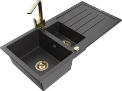 Mexen Andres chiuvetă granit 1, 5-camere cu picurător și baterie bucătărie Rita, negru cu picățele - 6515-76-670300-50 (6515-76-670300-50)