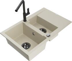 Mexen Gaspar chiuvetă de granit cu 1, 5 compartimente cu scurgător și baterie de bucătărie Flora, bej - 6507-69-670401-70-B (6507-69-670401-70-B)