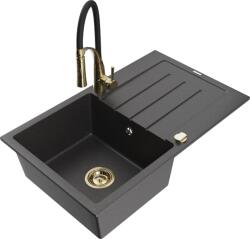 Mexen Bruno chiuvetă de granit cu 1 compartiment, cu scurgător și baterie de bucătărie Aster, negru stropit - 6513-76-73450-57-G (6513-76-73450-57-G)