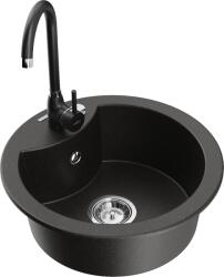 Mexen Diego chiuvetă de granit cu 1 compartiment cu baterie de bucătărie Telma, negru/auriu - 6512-75-670200-70 (6512-75-670200-70)